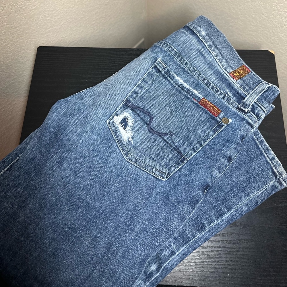 7 For All Man Kind Low Rise Straight Jeans Women's Size 29 Medium Wash